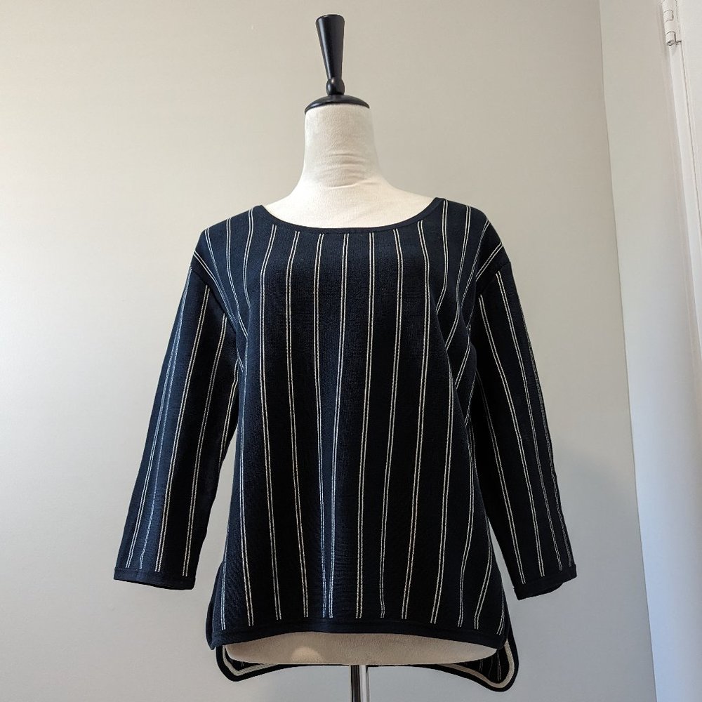 RAG & BONE black white striped knit top 3/4 Sleeve blouse - Picture 3 of 11